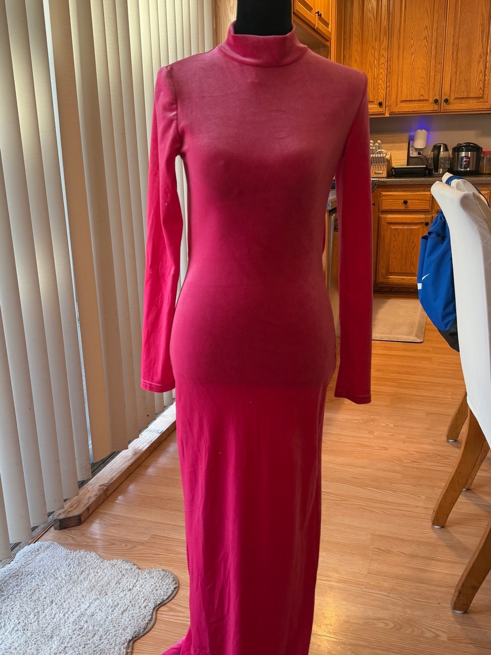 SHEIN Long-Sleeve Mock Neck Maxi Dress - Hot Pink